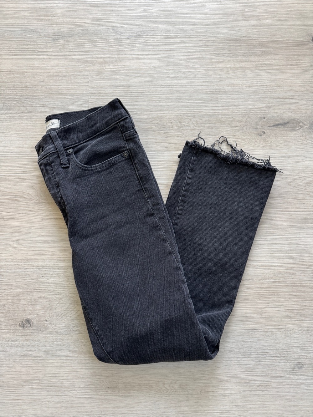 Madewell Black Frayed-Hem Wide Leg Jeans